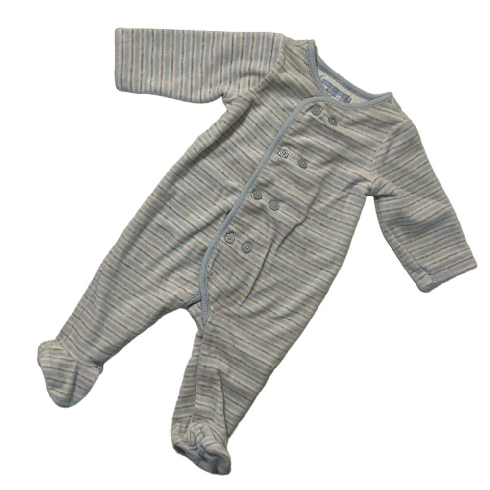 Baby Boys‎ Girls Blue Velour Stripe Footed Pajamas Romper Sleepwear 3-6month - Picture 3 of 6